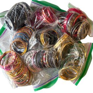 Assorted 100+ Multicolor Bangles Set Mixed Designs Metal & Plastic Indian Boho